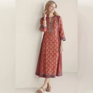 Soft Surroundings Phoenix Midi Dress M‎ Red Beaded Embroidered Boho